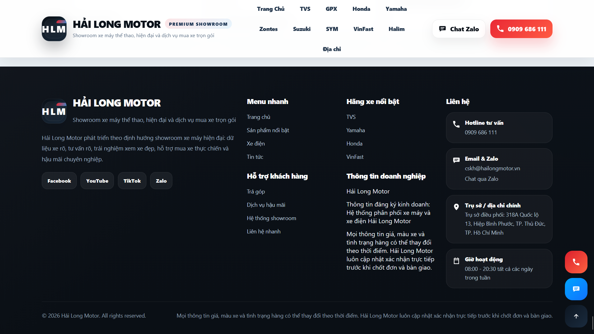 Hải Long Motor Premium Sales System