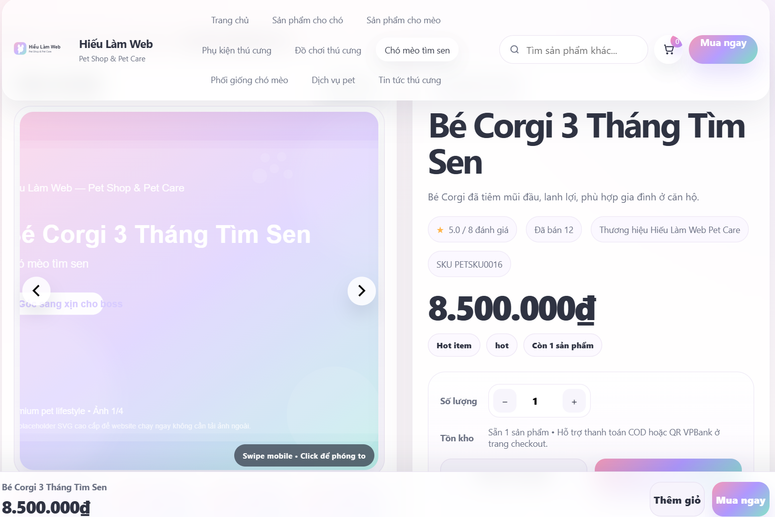 Website thú cưng cao cấp V4